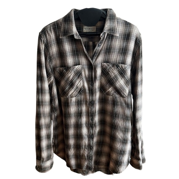 Denim & Supply Ralph Lauren Grey Cream Plaid RL Utility Button Up Shirt Large - Picture 2 of 7